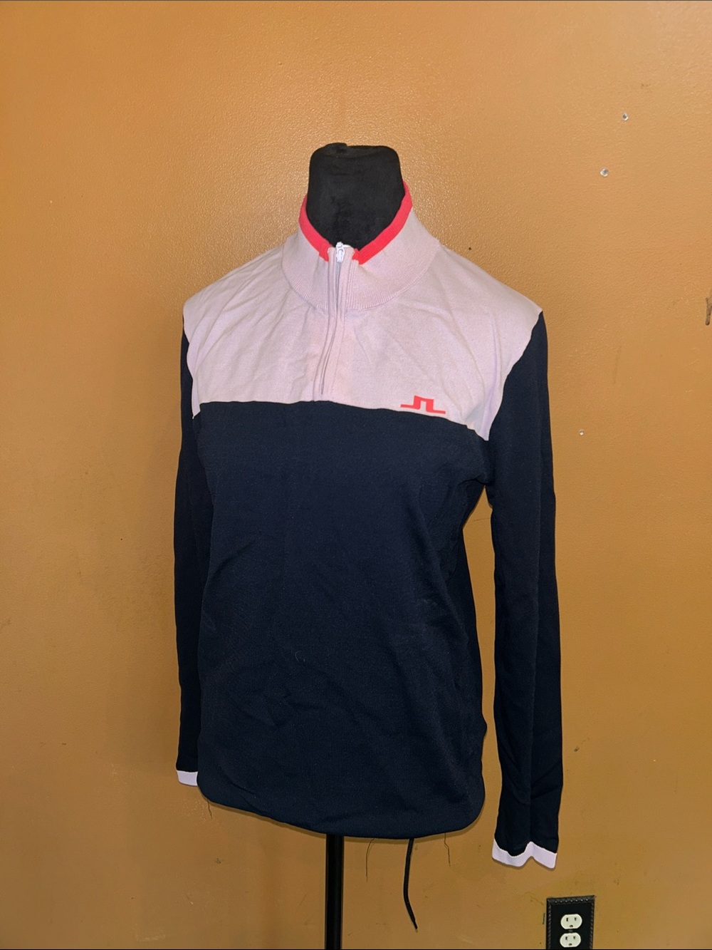 J.Lindeberg Navy, Light Pink & Neon Pink Trim Women's Quarter-Zip Pullover